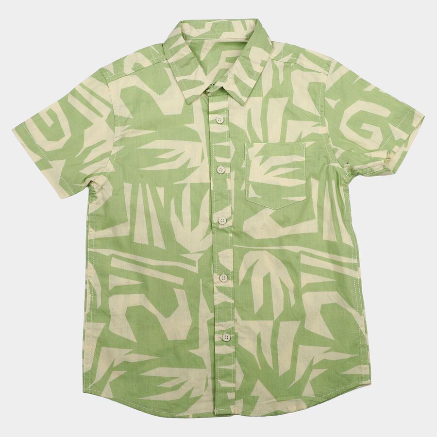 Boys Green Cotton Short Sleeves Collar Regular Fit Shirt, Light Green, large