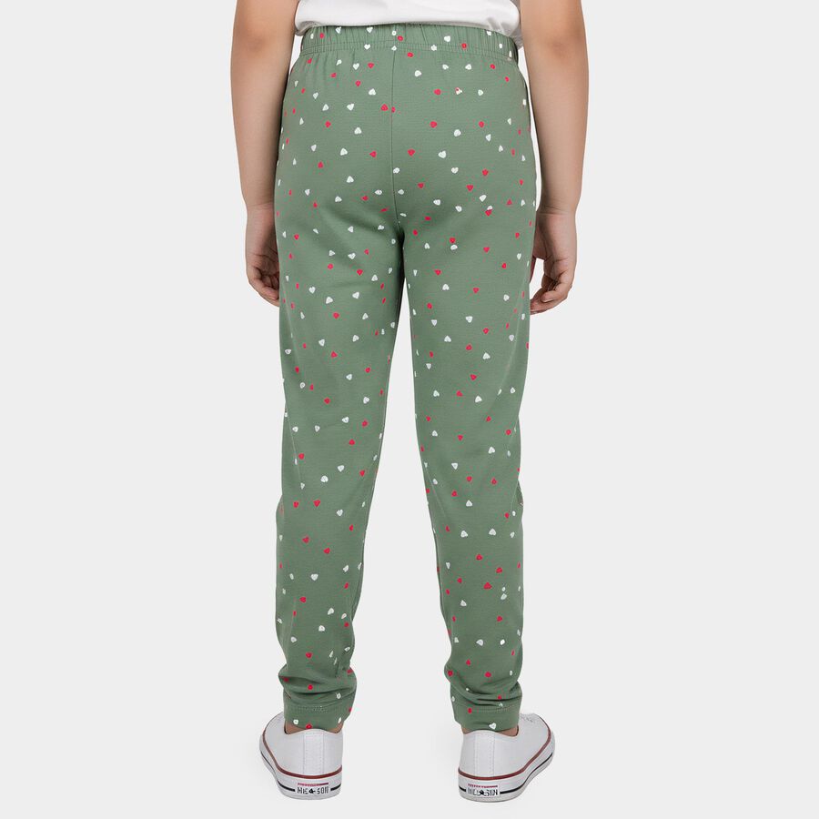 Girls' Green Straight Fit Heart Printed Pyjama, हल्का हरा, large