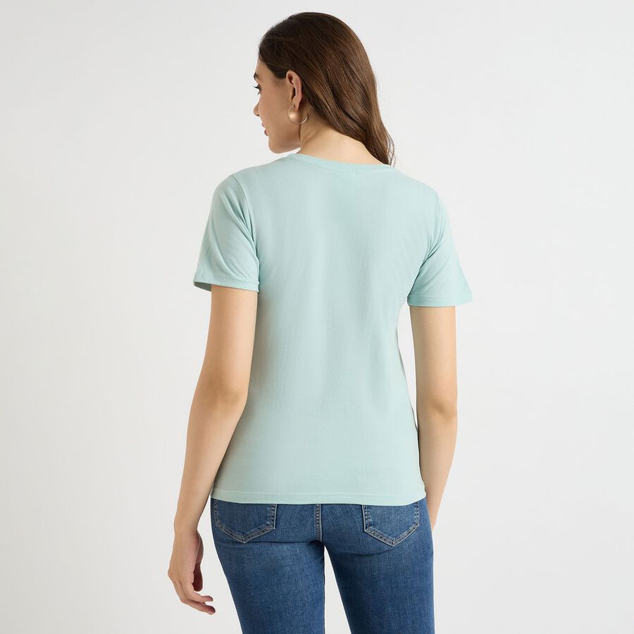 Ladies' 100% Cotton Round Neck T-Shirt, हल्का हरा, large image number null