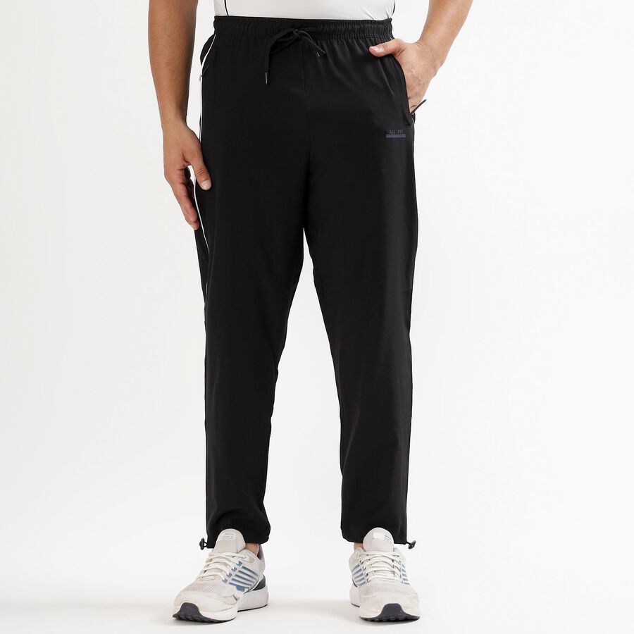 Men's Jet Black Regular Fit Side-Piped Track Pants, Black, large image number null