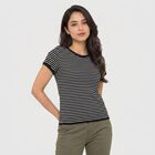 Women Black Round Neck Regular T-Shirt, Black, small