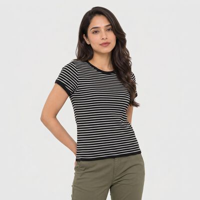 Women Black Round Neck Regular T-Shirt