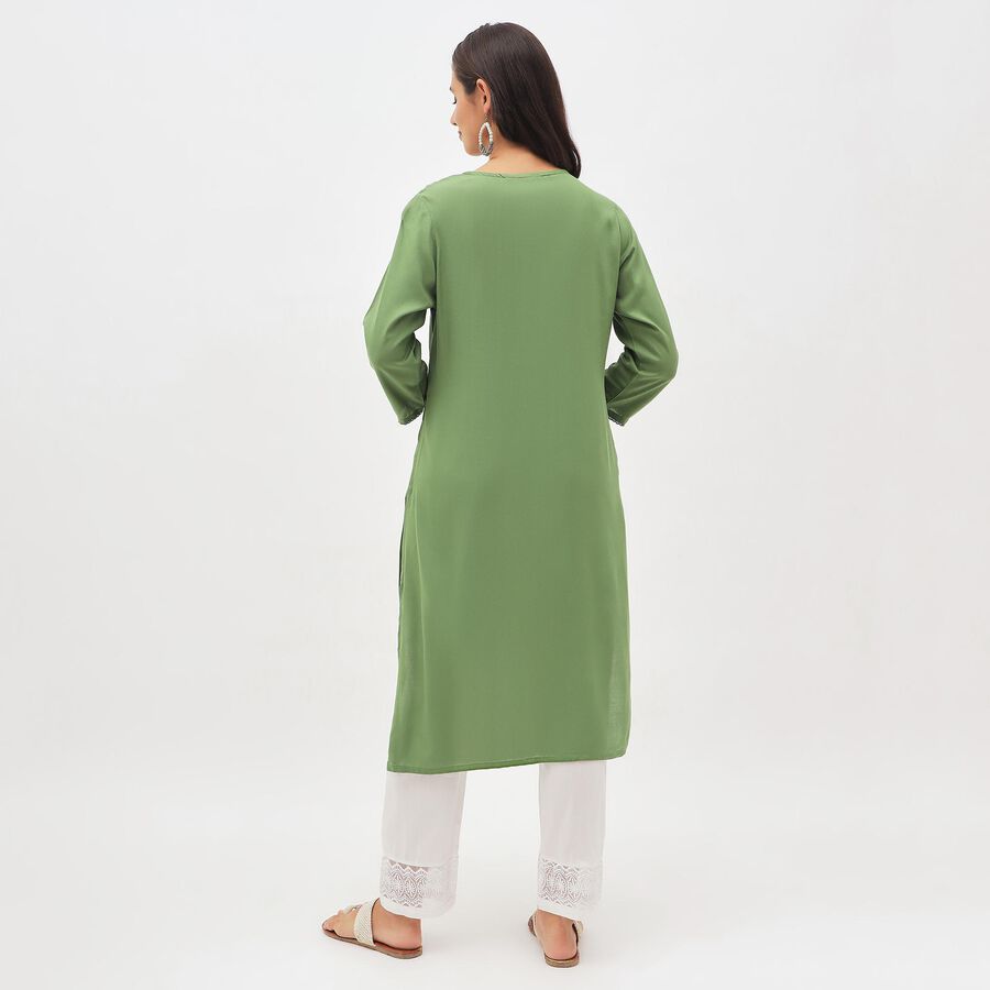 Women's Olive Green Round Neck Embroidered Kurta, Olive, large image number null