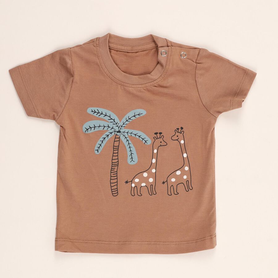 Infants Beige and Grey Cotton Round Neck Casual T-Shirt, Beige, large