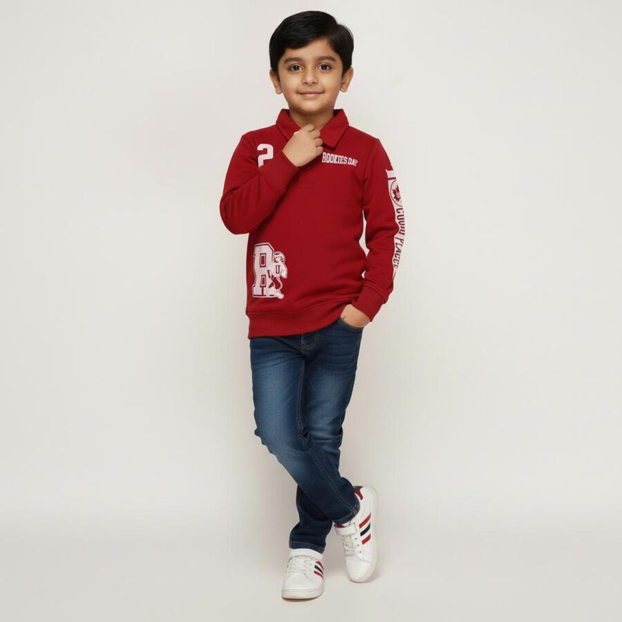 Boys Deep Maroon Polo Neck Casual Sweatshirt, मरून, large image number null