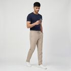 Men's Light Grey Slim Fit Pinstriped Casual Trousers, Light Grey, small
