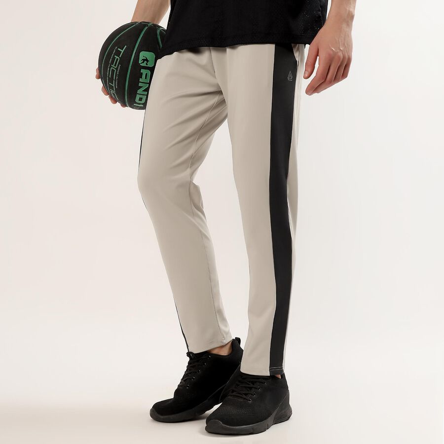 Men's Grey Slim Fit Contrast Panelled Track Pants, हल्का ग्रे, large