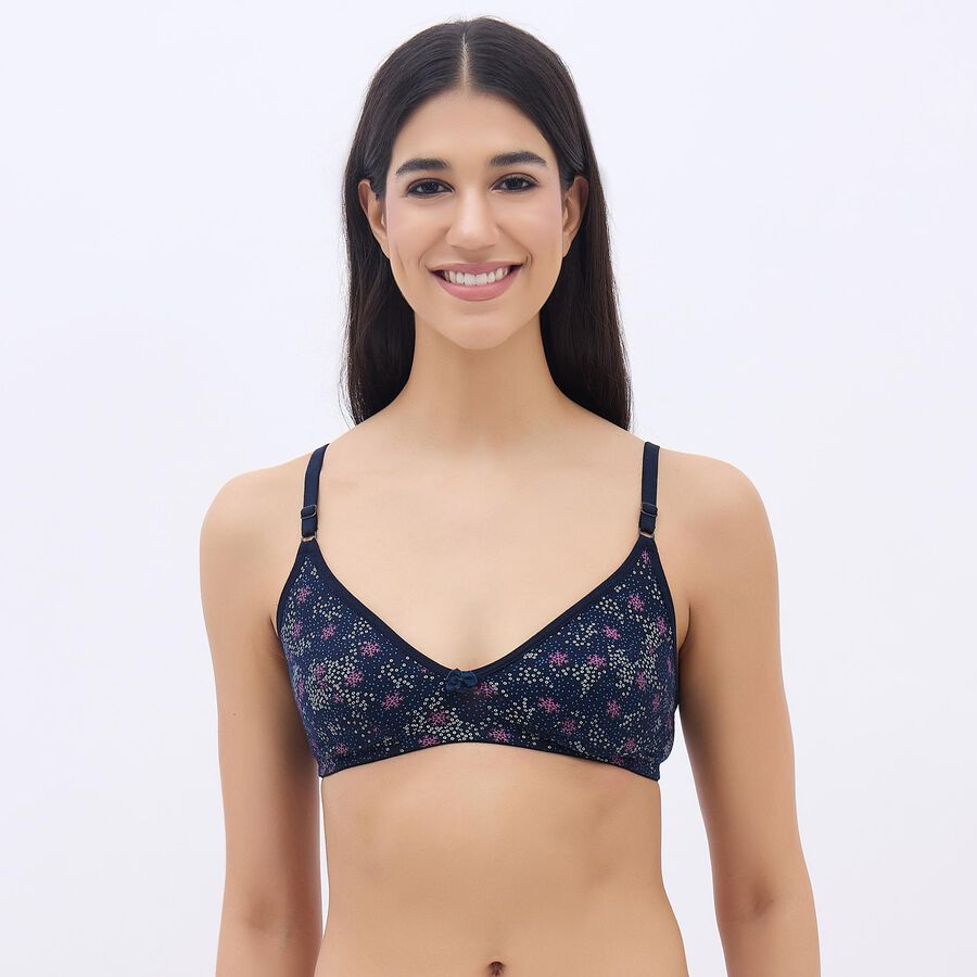 Women's Dark Navy Cotton V-Neck Casual Bra, नेवी ब्लू, large image number null