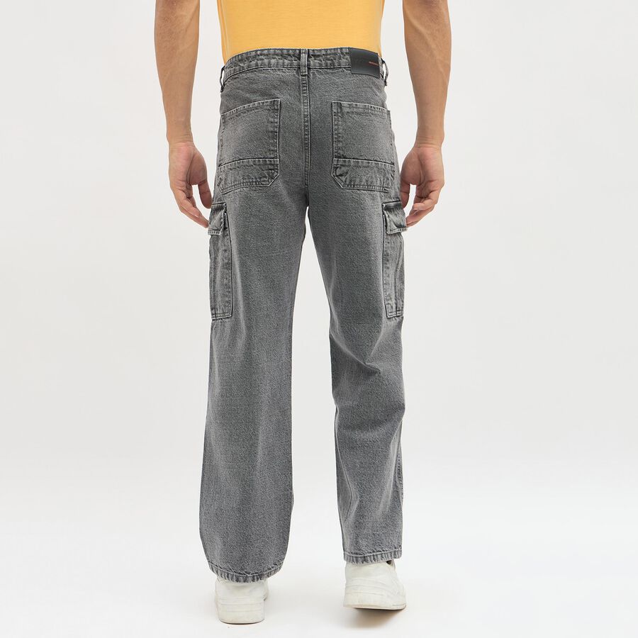 Men's Washed Grey Relaxed Fit Cargo Jeans, हल्का ग्रे, large image number null