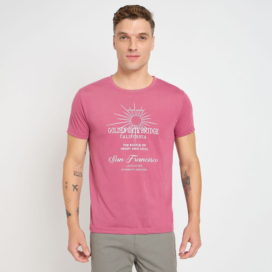 Men's Round Neck Half Sleeves T-Shirt, Light Pink, large image number null