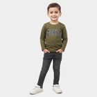 Boys Olive Green Cotton Blend Round Neck Regular T-Shirt, Olive, small