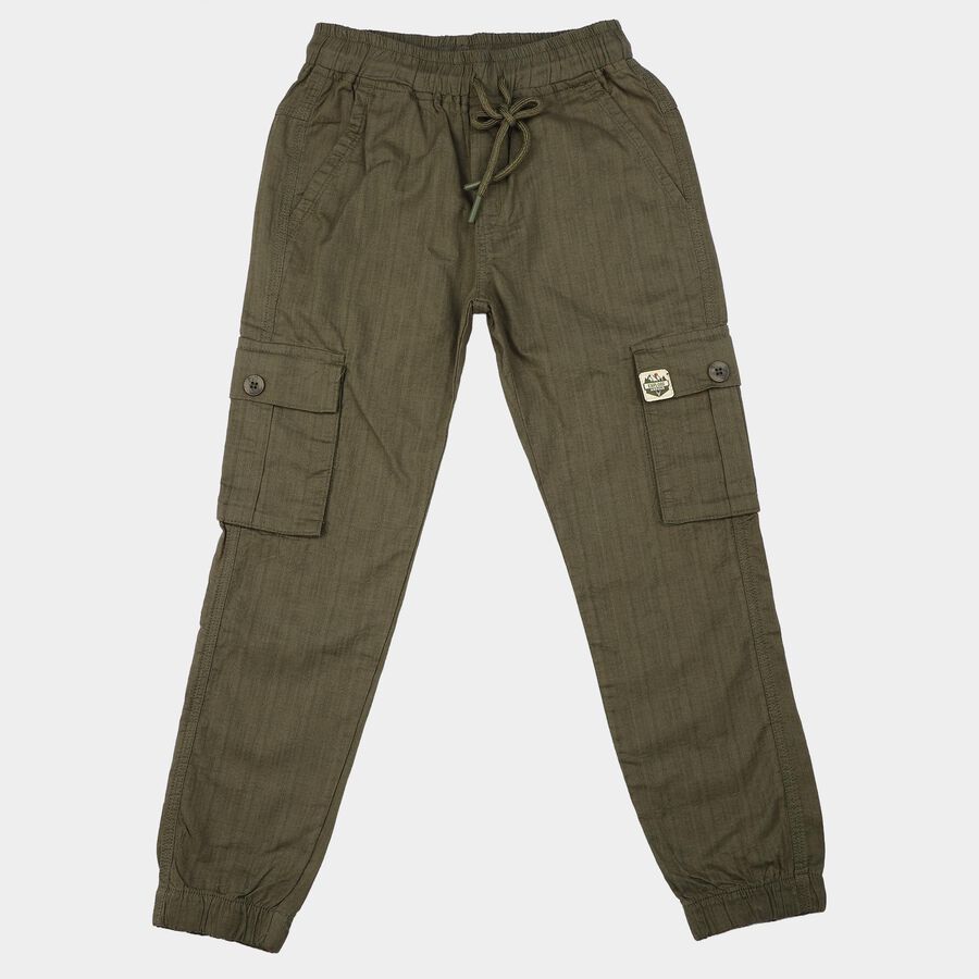 Boys' Olive Green Regular Fit Cargo Trousers, Olive, large