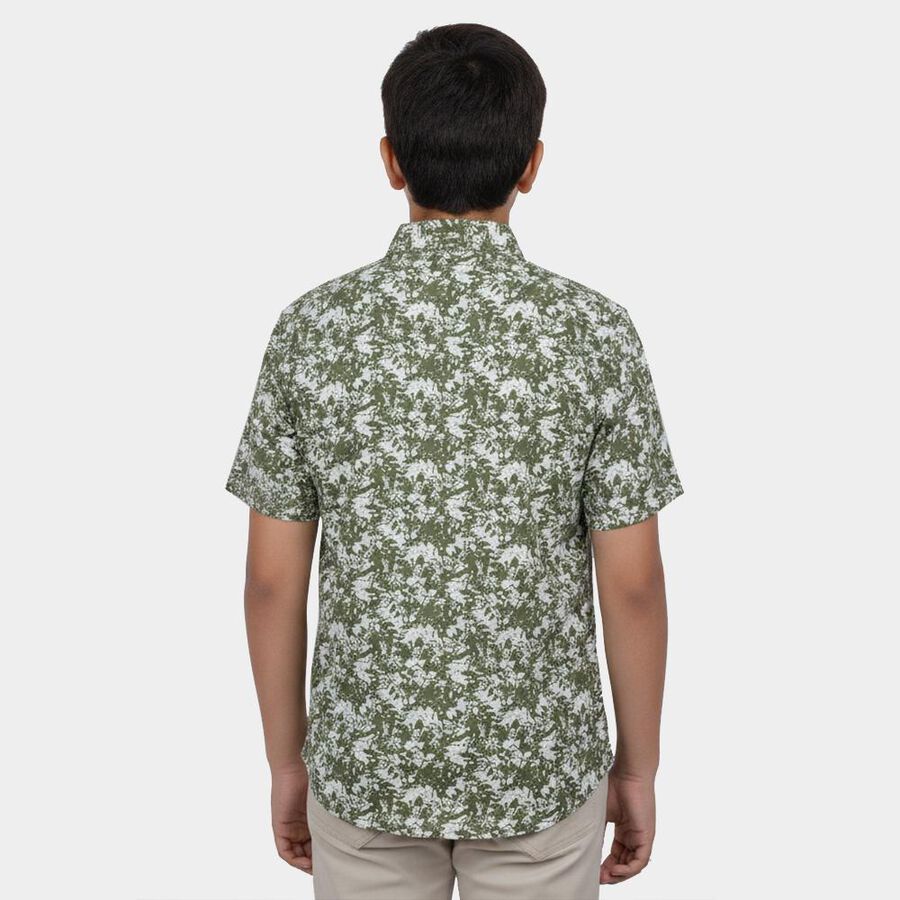 Boys Olive Green Cotton Short Sleeves Collar Regular Fit Shirt, ओलिव, large