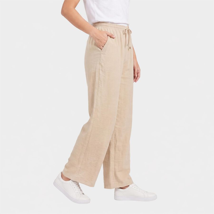 Women Beige Straight Fit Drawstring Waist Track Pants, Beige, large