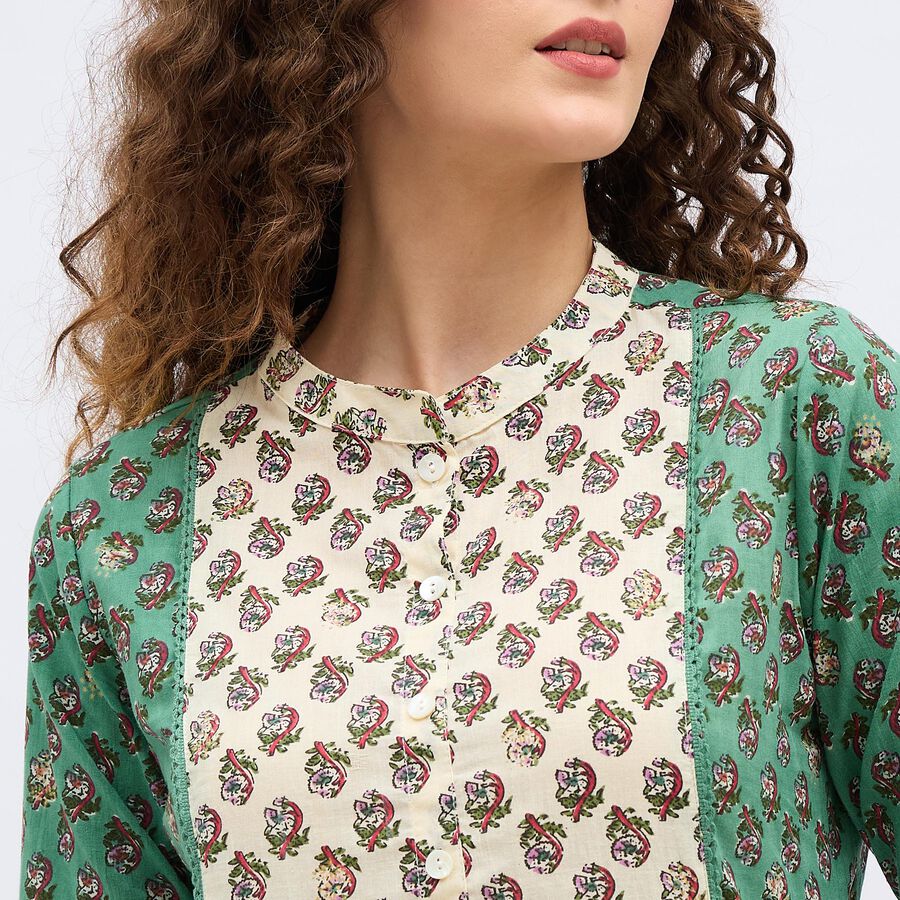 Women's Light Gray Cotton Round Neck Printed Kurta, हल्का ग्रे, large image number null