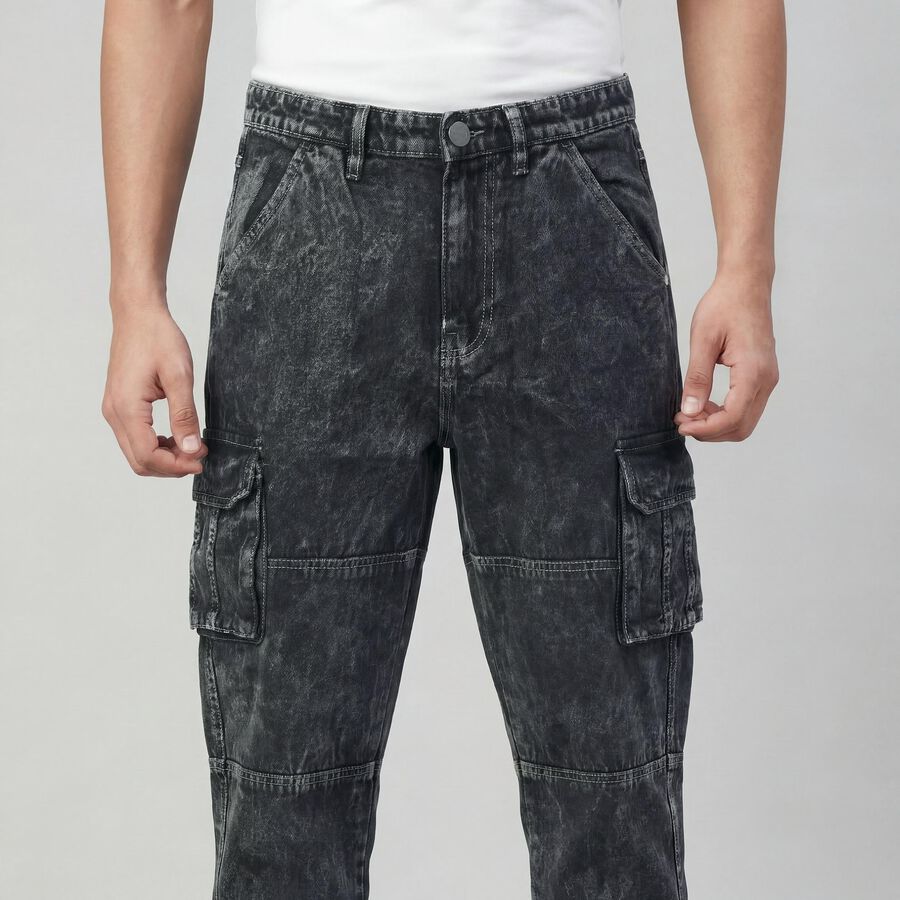 Men's Black Regular Fit Classic Jeans, काला, large