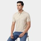 Men's Beige Cotton Polo Neck Solid Polo T-Shirt, गहरा पीला, small