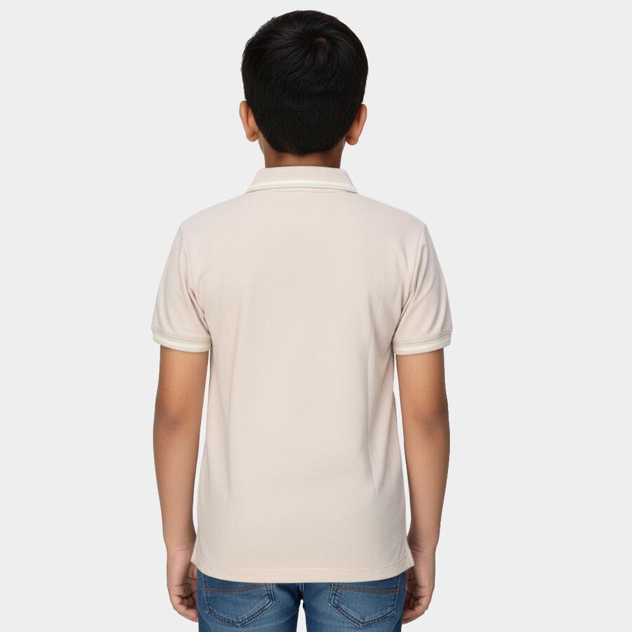 Boys' Beige Crew Neck Casual T-Shirt, Beige, large