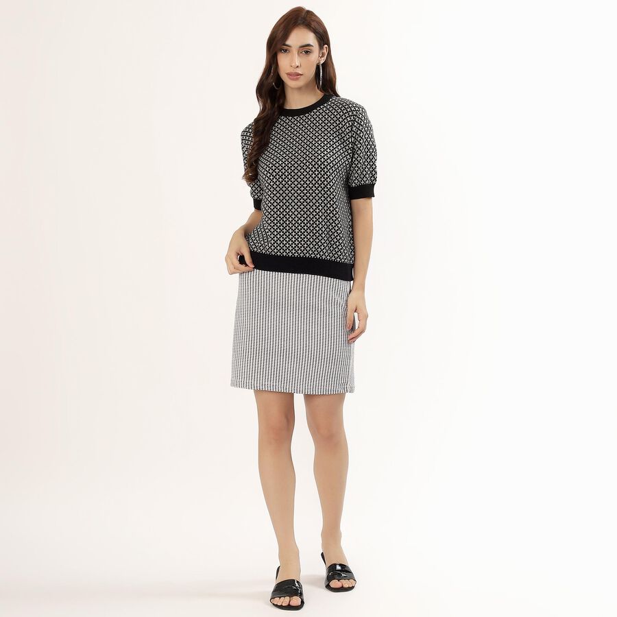 Women's Black Cotton Round Neck Geometric Top, Black, large image number null