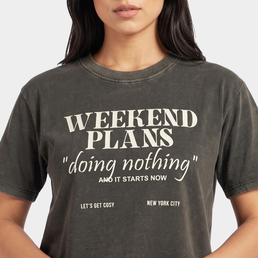 Women's Olive Green Round Neck Regular T-Shirt, ओलिव, large