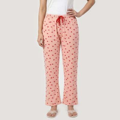 Women's Light Pink Straight Fit Strawberry Printed Pyjama