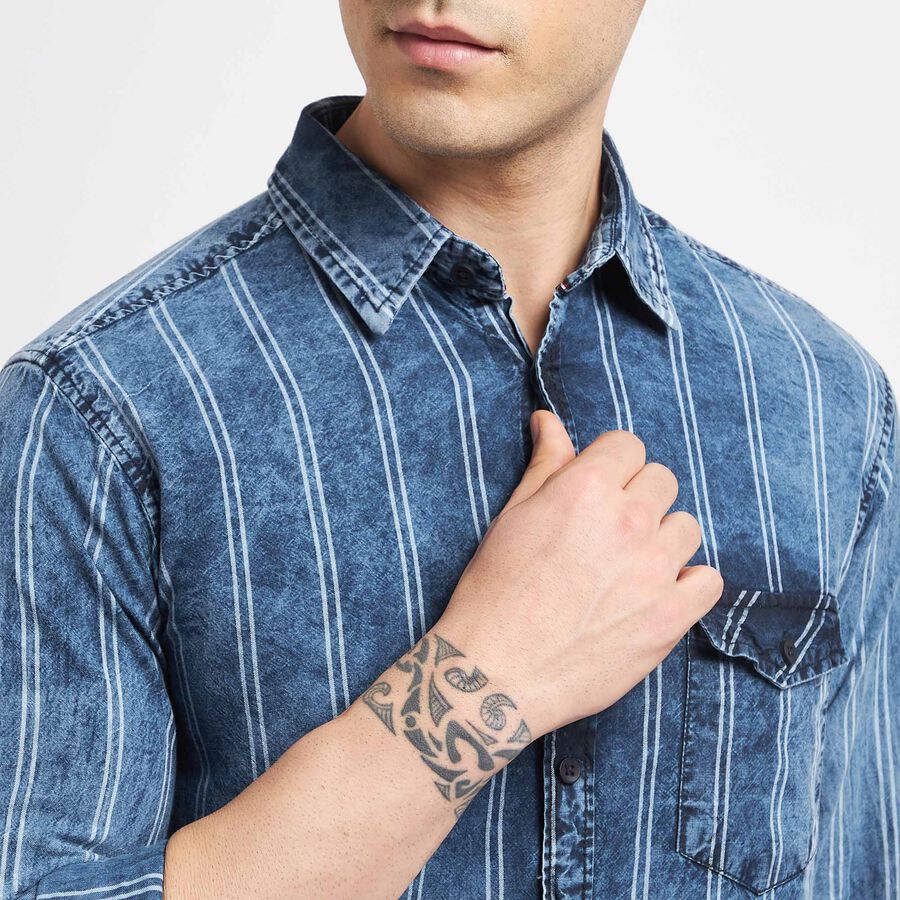 Cotton Checks Casual Shirt, Mid Blue, large image number null