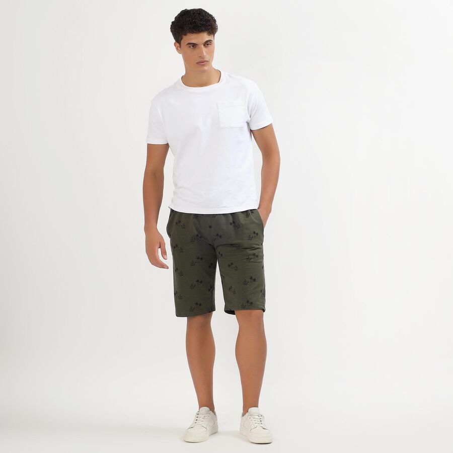 Men's Olive Green Printed Relaxed Fit Jamaican Shorts, Light Green, large image number null
