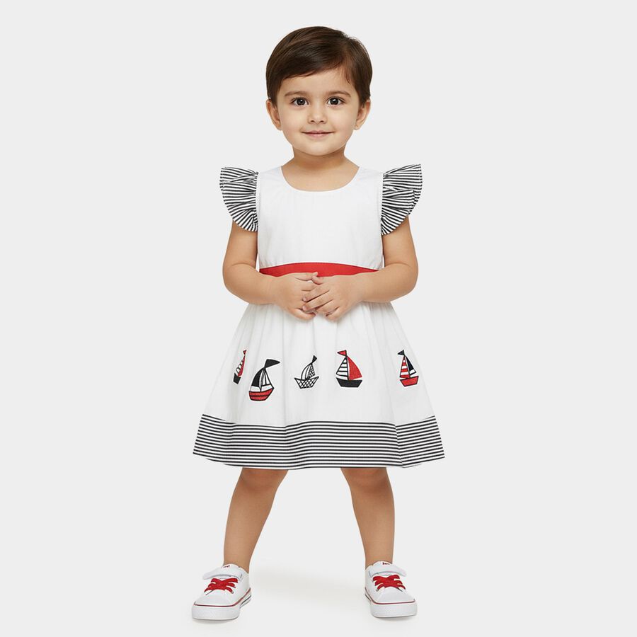 Infants' Navy Blue Regular Fit Polka Dot Frock, Navy Blue, large