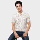 Men's White Polo Neck Printed Polo T-Shirt, White, small