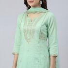 Women's Green Notch Neck Self Design Kurta, Light Green, small