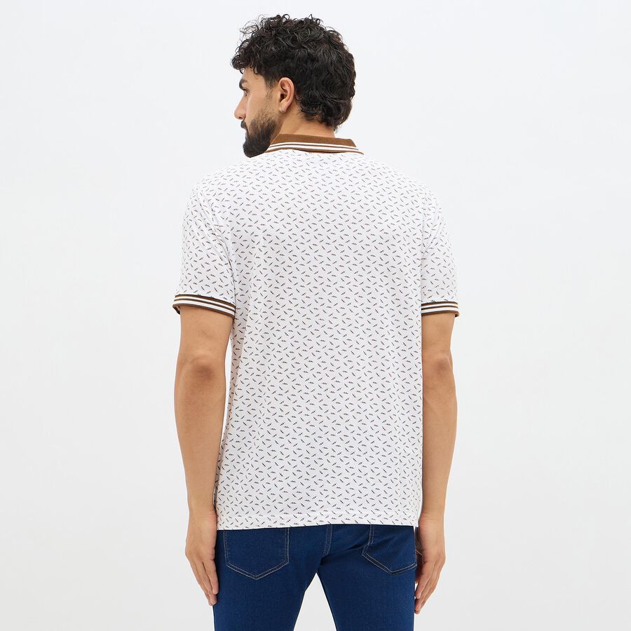 Men's Bright White Cotton Polo Collar Casual T-Shirt, Brown, large image number null