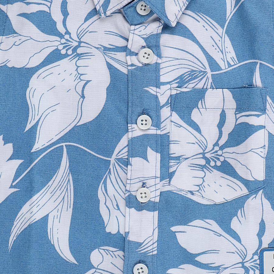 Infants Bright Sky Blue Cotton Half Sleeve Classic Casual Shirt, मध्यम नीला, large image number null