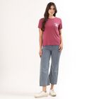 Women's Bright Purple Round Neck Casual T-Shirt, बैंगनी, small