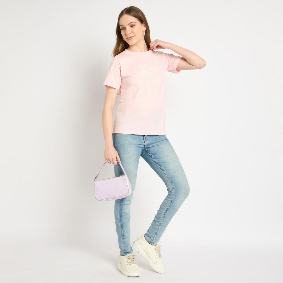 Ladies' 100% Cotton Round Neck T-Shirt , Light Pink, large