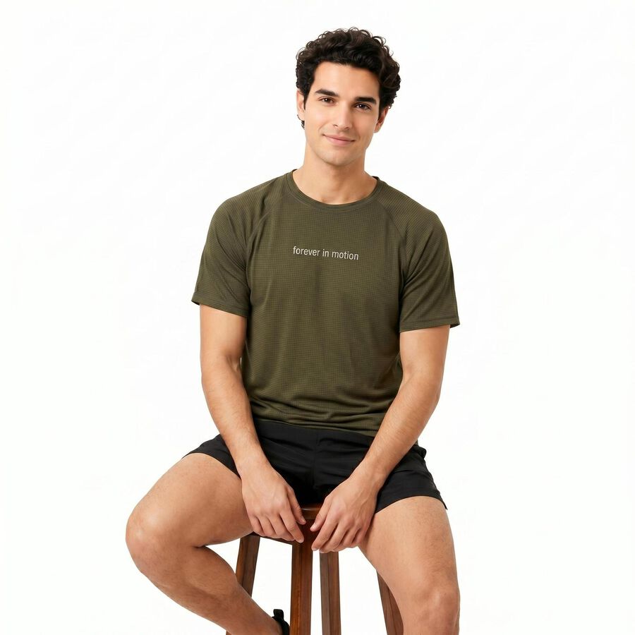 Men's Olive Green Round Neck Regular Drifit T-Shirt, ओलिव, large
