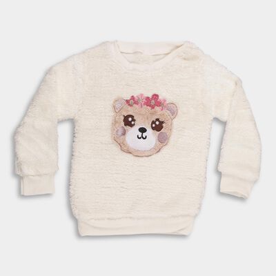Girls Rich Eggshell White Crew Neck Casual Sweatshirt