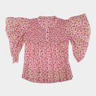 Girls Pink Smocked Neckline Casual T-Shirt, Pink, small