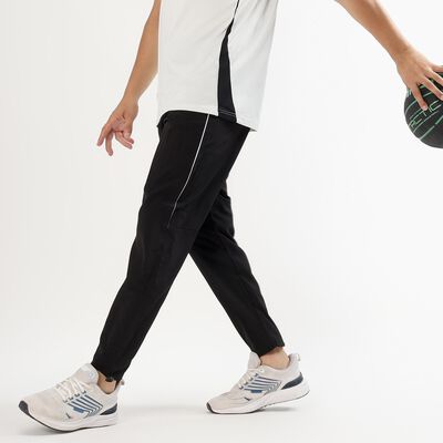 Men's Jet Black Regular Fit Side-Piped Track Pants