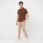 Men's Brown Cotton Polo Neck Printed T-Shirt, भूरा, small