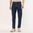 Men's Blue Regular Fit Cotton Jeans, गहरा नीला, small
