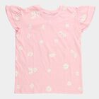 Girls Light Pink Cotton Round Neck Casual T-Shirt, हल्का गुलाबी, small