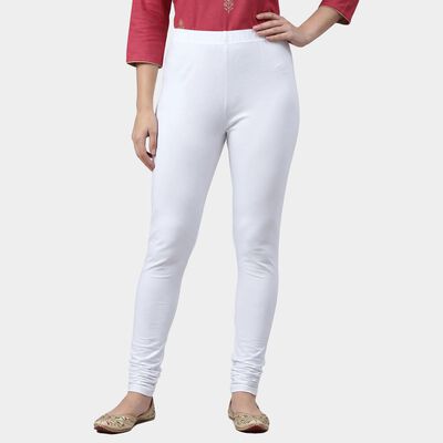 Women's White Slim Fit Solid Elastic Waist Churidar
