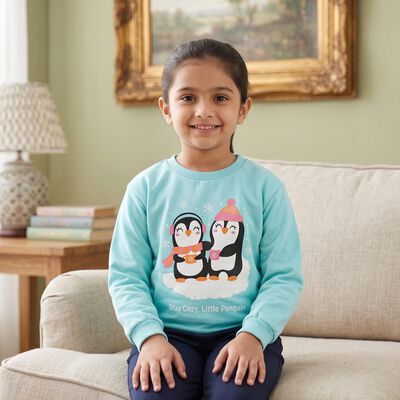 Girls' Aqua Round Neck Pullover Sweatshirt