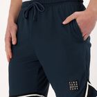 Men's Deep Navy Blue Regular Fit Textured Bermuda Shorts, Teal Blue, small