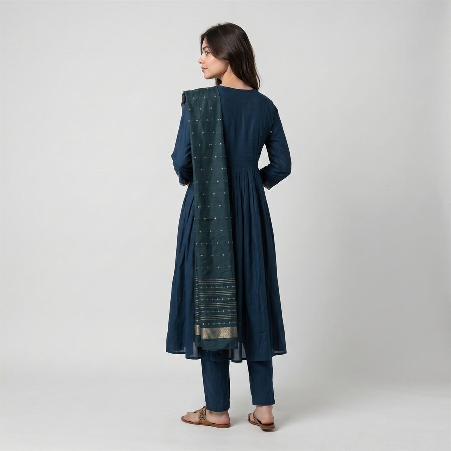 Women's Navy Blue Embroidered Ethnic Set, Teal Blue, large