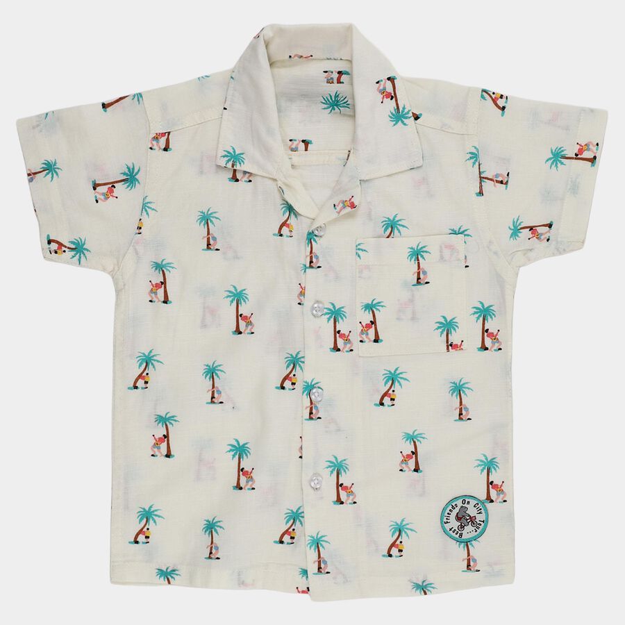 Boys' Off-White Cotton Half Sleeve Cuban Collar Casual Shirt, ऑफ व्हाइट, large