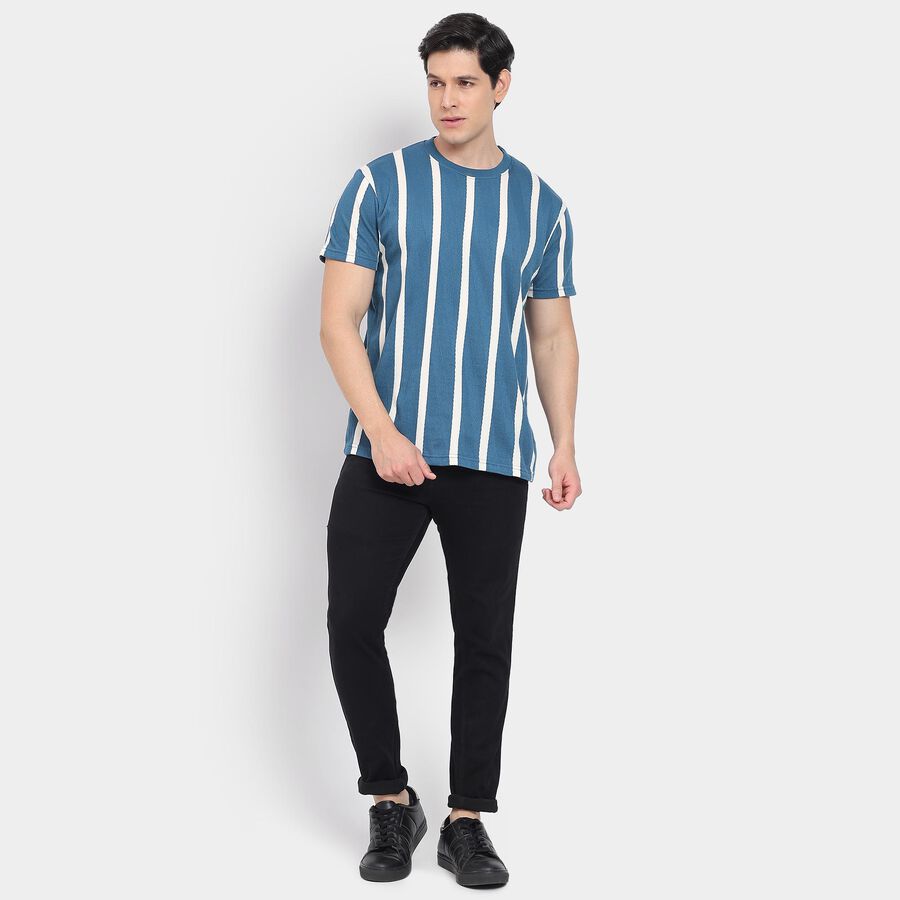 Men's Round Neck Half Sleeves T-Shirt, गहरा नीला, large