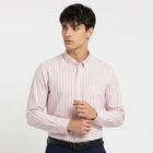 Men's Pink Striped Spread Collar Regular Fit Formal Shirt, Light Pink, small