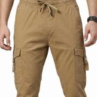 Men's Khaki Slim Fit Cargo Trousers, खाकी, small