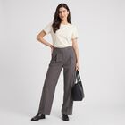 Women's Grey Wide Leg Belted Trousers, गहरा ग्रे, small
